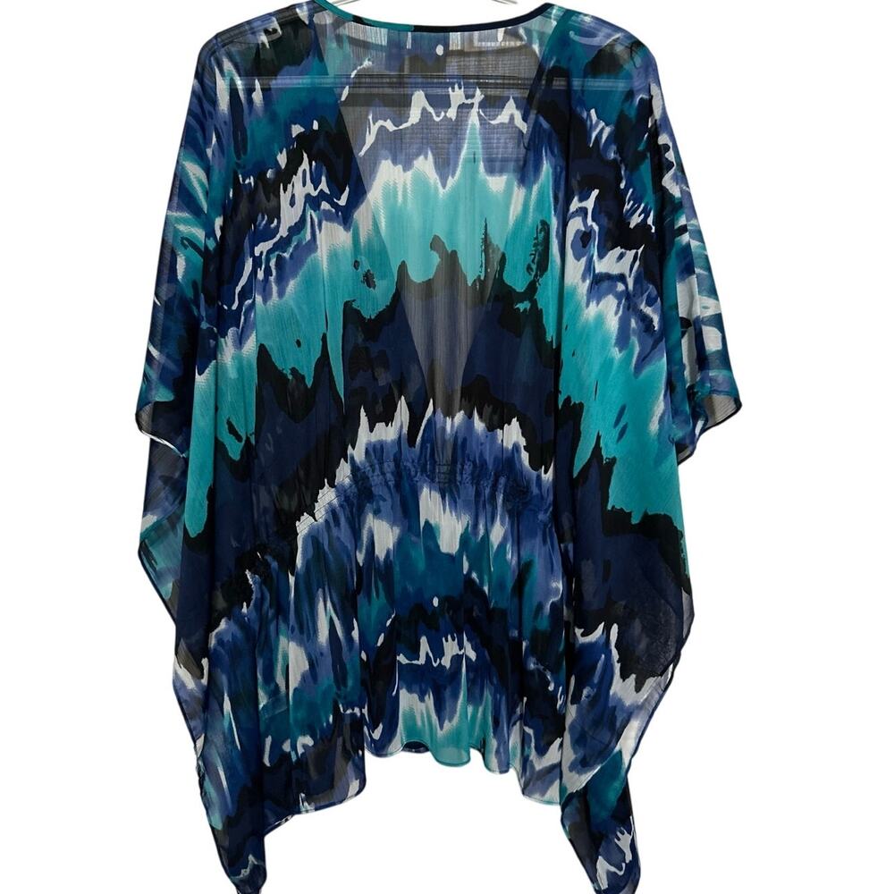 Cato Women's Black Teal Blue Sheer Tie Waist Blouse/Cover Up Size 18/20W - Picture 2 of 5